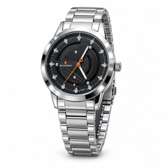 Silver-chain watch with decorative dark dial