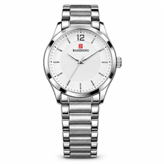 Silver-chain watch with white simple dial